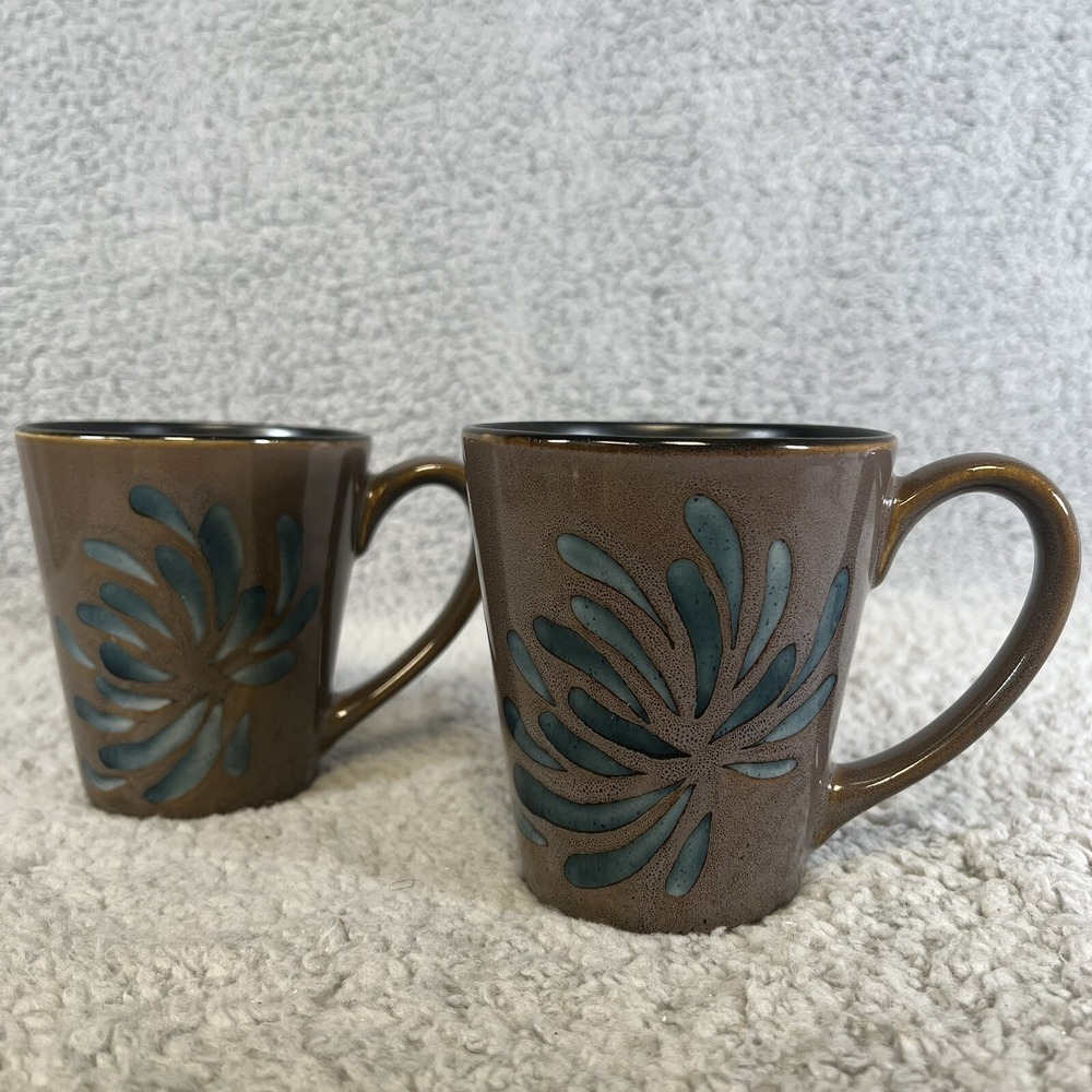 Pier 1 Blue Mum Set of 6 Retired Large Coffee‎ Mugs Hand Painted Stoneware